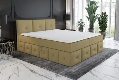 Produktbild von Boxspringbett BOLLI 180 x 200 mit 2 Bettkästen, Bonell-Matratze und Topper. Farbe: Hellbraun