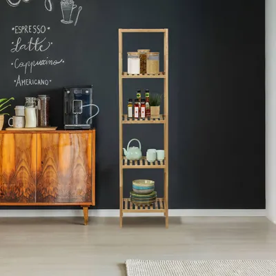 Image de Étagère de salle de bain en noyer avec étagères ouvertes