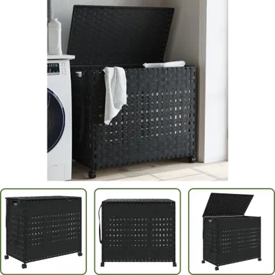 Obrázek produktu pro The Living Store Koš na prádlo s kolečky Black 66x35x60 cm Rattan