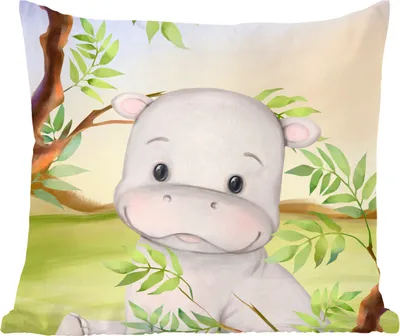 Produktbild von MuchoWow® Zierkissen Sofakissen Wohnzimmer Dekokissen 60x60 cm Nilpferd - Dschungel - Blätter - Sitzfläche - Foto Polster