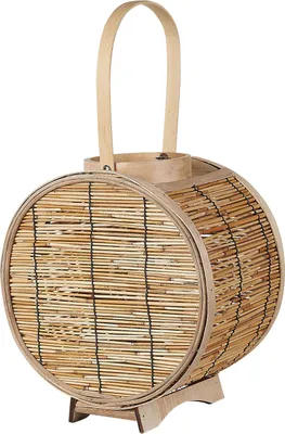 Produktbild von BELIANI Laterne Natürlich Rattan 30 cm Rund mit Henkel Griff Glaseinsatz Deko Wohnzimmer Schlafzimmer Wohnaccessoires Dekoartikel Tischdekoration