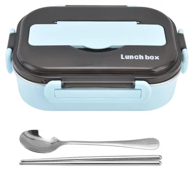 Lunchbox 3 Fächer, 1 l, Edelstahl, luftdicht, blau
