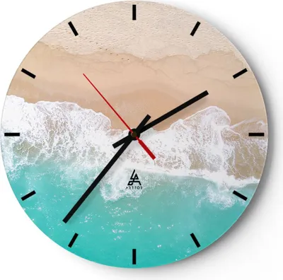 Produktbild von Wanduhr - Rund - Glasuhr - Meer Welle Sand - 30x30cm - Schleichendes Uhrwerk - Lautlos - zum Aufhängen bereit - Dekoration Modern - Wanddekoration aus Glas - C3AR30x30-3937