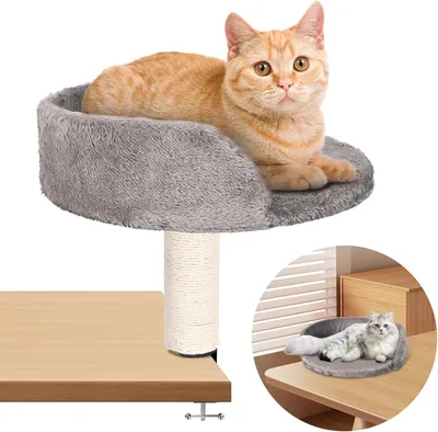 Produktbild von Katzenbett, Schreibtischbett mit Kratzbaum, Plüschbezug, 4 kg, für Arbeitsplatz
