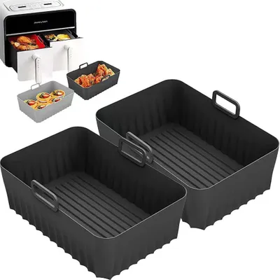 Produktbild von 2 Stück Luftfritteuseneinlagen, Silikontopf Luftfritteusenkorb, Wiederverwendbarer Silikon-Backkorb, Air Fryer-Rack-Zubehör, Ofen, Mikrowelle