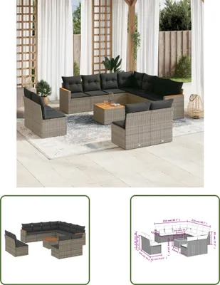 Produktbild von The Living Store 12-tlg. Garten-Sofagarnitur mit Kissen Grau Poly Rattan