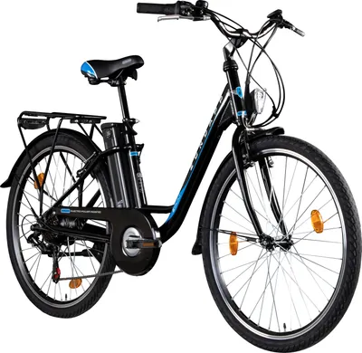 Produktbild von Zündapp Z500 26 Zoll E-Bike 150 - 185 cm Citybike Pedelec Tiefeinsteiger Damenfahrrad Heckantrieb, Farbe:schwarz, Rahmengröße:43 cm, Ausführung:schwarzer Akku