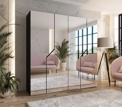 Obrázek produktu pro Zrcadlová šatní skříň 200 cm ELIRA 3 - černá / černé úchyty