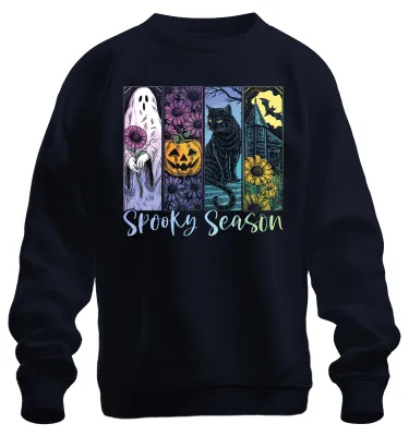 Productafbeelding van Spookseizoen Halloween: pompoen, zwarte kat, spook, herfst, griezelige uni sweatshirt, marineblauw, XXL