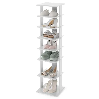 Zdjęcie produktu dla COSTWAY 8-poziomowy stojak na buty, drewniana szafka na buty, organizer na buty, półka narożna do wejścia, przedpokoju, szara