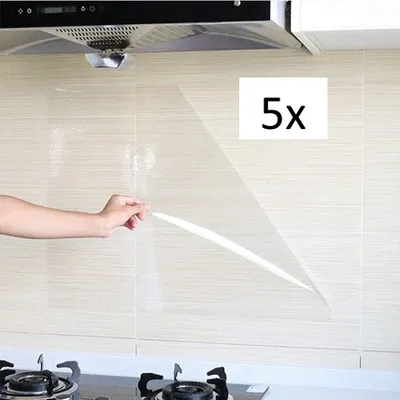 Produktbild von 5x Ölbeständiger Wandaufkleber für die Küche, Transparente Selbstklebend Wandfolie, Hitzebeständiger Wasserdichter Aufkleber für Herd, Arbeitsplatte, Schrank, Haushalt (70*45cm )