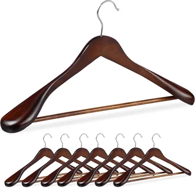 Image de Cintres en bois - Lot de 8 - Épaules larges, idéaux pour les costumes - Conviennent également pour les chemises et les vestes - Couleur : marron