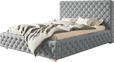 Produktbild von Polsterbett Miami mit Kopfteil, 180x200 cm, Doppelbett mit Bettkasten und Lattenrost aus Holz, Velourstoff, Farbe: Grau