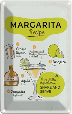 Produktbild von vianmo Blechschild 30x20 cm Margarita Recipe orange lime