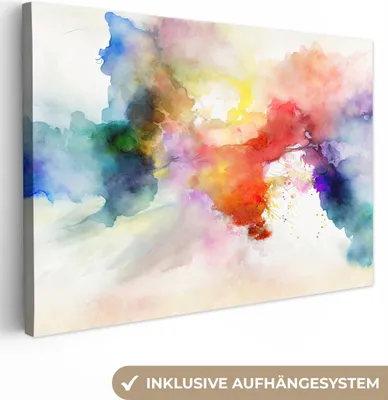 Produktbild von OneMillionCanvasses® - Leinwandbilder - 140x90 cm, Aquarell - Regenbogen - Abstrakt - Kunst - Farben, Wandbilder Kunstdruck Wanddekoration - Foto auf Leinwand - Gemälde auf