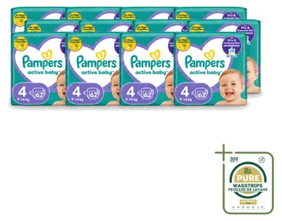 Image de 12 couches Pampers Active Baby, taille 4 (9-14 kg) - Pack économique - 12 couches