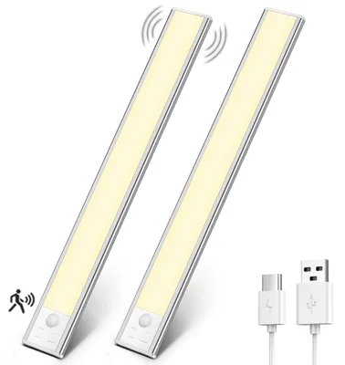 Produktbild von OUILA Led Unterbauleuchte küche Schrankbeleuchtung mit Bewegungsmelder 31cm Ultradünnes dimmbar LED Sensor Licht Aufladbare Kabellose Unterbauleiste Schranklicht Lichtleiste Nachtlampe, Warmes Licht