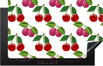 Produktbild von KitchenYeah© Herdabdeckplatte Kirschen - Muster - Obst , 83x51cm, Küche Deko, Glaskeramikkochfeld Herdabdeckung, Abdeckplatte fùr Kochfeld