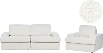 Produktbild von BELIANI Sofa Set 2-Teilig Cremeweiß Stoffbezug Bouclé 3-Sitzer Sofa und Sessel Breite Armlehnen Sitzfläche Dicke Sitzkissen Retro Stil Wohnzimmer