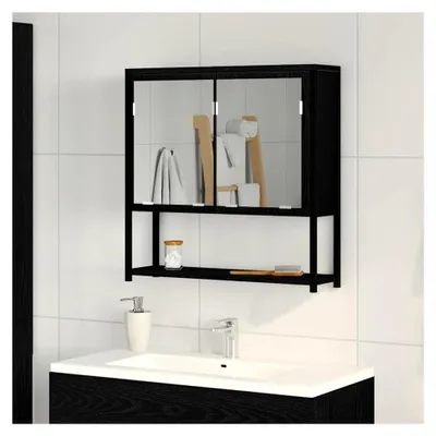 Produktbild von Spiegelschrank in Schwarz Eichen-Optik mit Regal 60 x 16 x 60 cm für Wandmontage