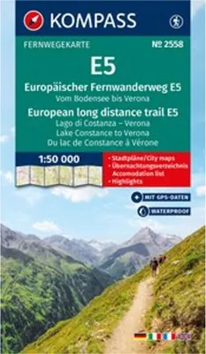 Produktbild von KOMPASS Wander-Tourenkarte Europäischer Fernwanderweg E5 Alpenüberquerung vom Bodensee bis Verona 1:50.000