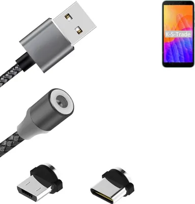 Produktbild von K-S-Trade Hochwertiges Magnet-Lade-kabel Sync-Kabel Daten-Kabel für Huawei Y5p mit USB-Typ-C-Anschluss und Micro-USB-Anschluss 2A bis zu 480mbps