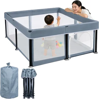 Obrázok produktu pre Detská postieľka 125 x 125 cm - Skladacia - Tmavosivá
