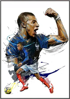 Produktbild von TPFLiving Kunstdruck LW-30 (OHNE RAHMEN) Poster - Leinwand - Wandbild - Hochauflösender Giclée-Druck, langlebig und hochwertig - Berühmte - Fußballspieler - Kylian Mbappé -  - Größe: 60x90cm