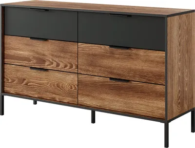 Productafbeelding van Kommode 137x81x40 cm MLTON - Model B, met 6 lades, voor de slaapkamer, kleur kastanje/anthraciet