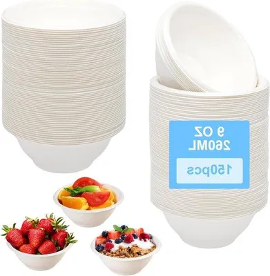 Produktbild von 150 Stk. kompostierbare Suppenbecher aus Zuckerrohr, 260 ml, weiß