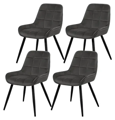 Produktbild von Esszimmerstühle 4er Set, Polsterstuhl aus Samt, gepolsterter Küchenstuhl, Akzentstuhl für Wohnzimmer, Schlafzimmer und Küche, ergonomischer Stuhl mit Rückenlehne, Dunkelgrau