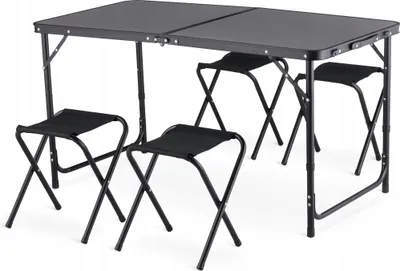 Produktbild von Outtec® Campingtisch mit 4 stühlen - 120 x 60 cm - höhenverstellbar Klein Tisch, Klapptisch, Balkontisch, Table - für Camping, Balkon, Garten, Strand