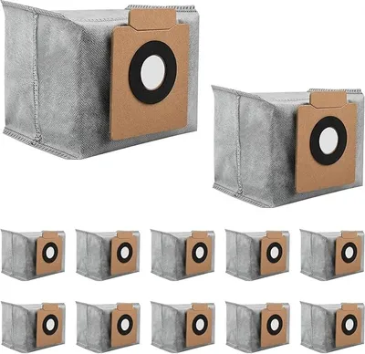 A collection of vacuum cleaner dust bags arranged in a grid.