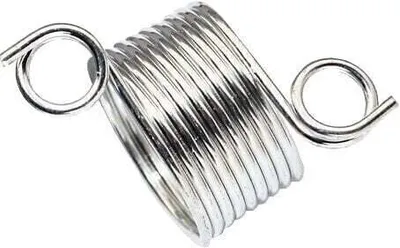 A silver knitting thimble with a coiled design and two loops.
