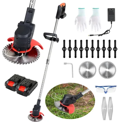 Produktbild von Faziango 21V Akku-Trimmer mit 2 Batterien, Freischneider mit verschiedenen Klingen, kabelloser Trimmer für den Garten