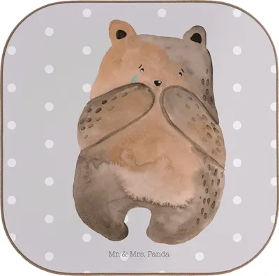Produktbild von Mr. & Mrs. Panda Tassenuntersetzer Bär Verlust - Grau Pastell - Geschenk, Untersetzer für Gläser, Coaster, Teddy, Glas, Tischuntersetzer, Tassen, gläseruntersetzer