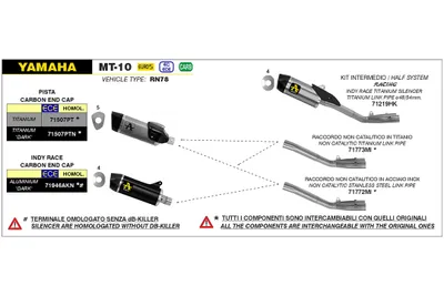 Immagine prodotto di Raccordo centrale ARROW non catalitico in acciaio inox per Yamaha MT-10