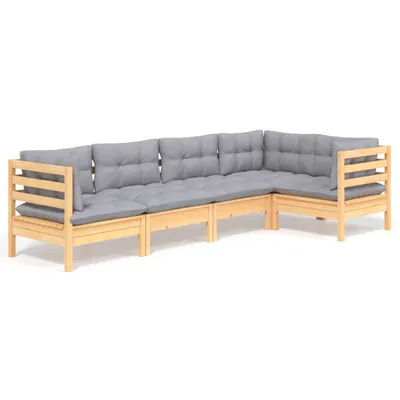 Produktbild von 5-tlg. Garten-Lounge-Set mit Grauen Kissen Kiefernholz