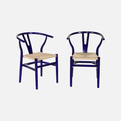 Produktbild von sweeek - 2er-Set Holzstühle mit Sitzfläche aus Seilbespannung - Blau
