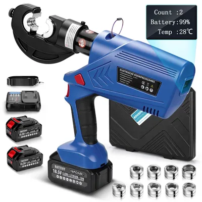 Image de Pince à sertir électrique 18V pour tubes, hydraulique, avec 2 batteries de 4,0 Ah et profil V+TH, kit de pince à sertir à batterie comprenant 9 matrices pour tubes en cuivre, en acier inoxydable et en multicouche