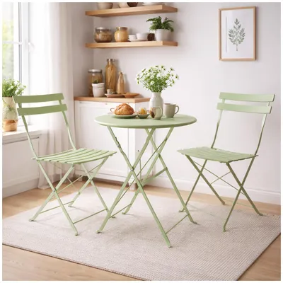 Produktbild von Bistro Sitzgruppe Metall Grün klappbar Tisch mit 2 Stühlen Balkon Set