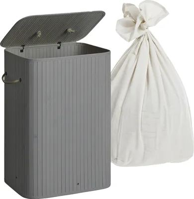 Immagine prodotto di Cesto portabiancheria Relaxdays con coperchio, in bambù, 80 litri, pieghevole, A x L x P: 60 x 40 x 30 cm, cassapanca per la biancheria, grigio