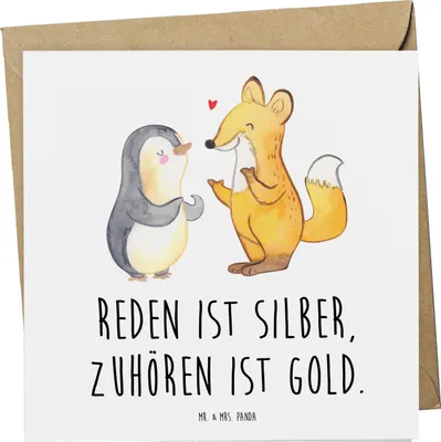 Produktbild von Mr. & Mrs. Panda Grußkarte Konflikte friedlich lösen - Weiß - Geschenk, Vertrauem, Missverständnisse, Zuhören ist Gold, Konfliktlösung, doppelkarte, Lebensfreude, Trost