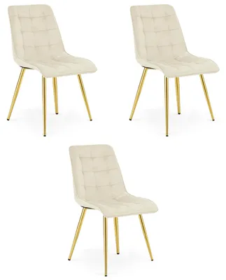 Imagen del producto de Silla de terciopelo SPLIT, color beige claro, patas doradas, estilo glamuroso, para sala de estar, cantidad: 3