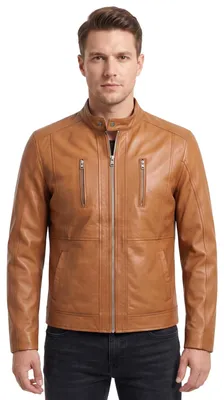 Zdjęcie produktu dla Niemiecka kurtka skórzana, model "Lederjacke Lammnappa", modny fason, wykonana z naturalnej skóry jagnięcej (nappa), kolor brązowy, styl vintage, rozmiar: 56/2XL