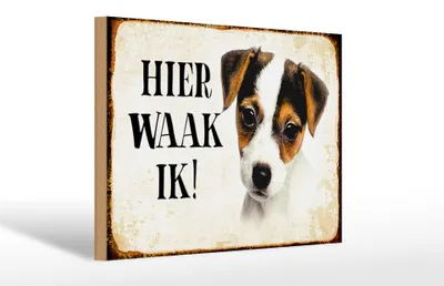 Produktbild von Holzschild Spruch 30x20cm holländisch Hier Waak ik Jack Russell Terrier Puppy