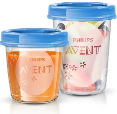 Produktbild von Philips Avent Baby Brei Aufbewahrungsbecher Set, 10x180ml, 10x240ml, 20 Deckel, Entwöhnungslöffel, Rezeptbuch