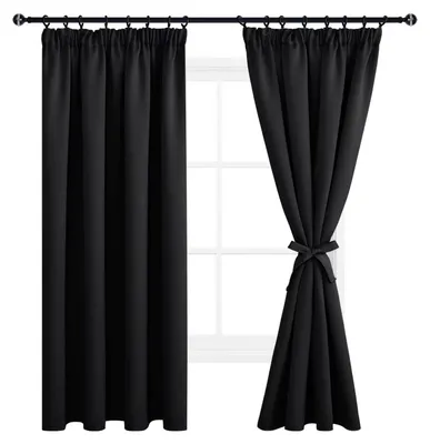 Productafbeelding van Verduisterende gordijnen met plooiband, 160x140 cm, zwart, set van 2