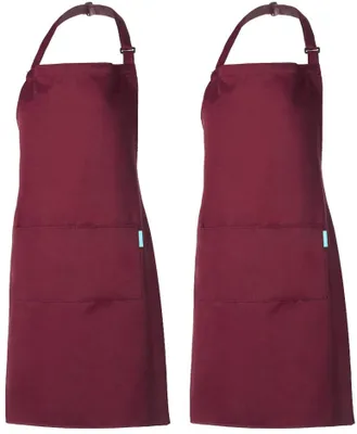 Produktbild von Schürze Kochschürze Küchenschürze 2 Set mit 2 Taschen Latzschürze kochschürze für Frauen Männer Chef verstellbarem Nackenband (Rot)
