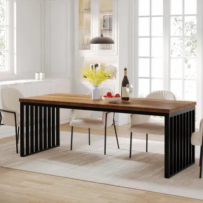 Obrázek produktu pro Obdélníkový jídelní stůl, 180 cm, hnědý, kovový rám, industriální design, pro 6-8 osob